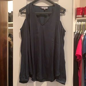 Jennifer Lopez silky blouse w/ shoulder cut outs
